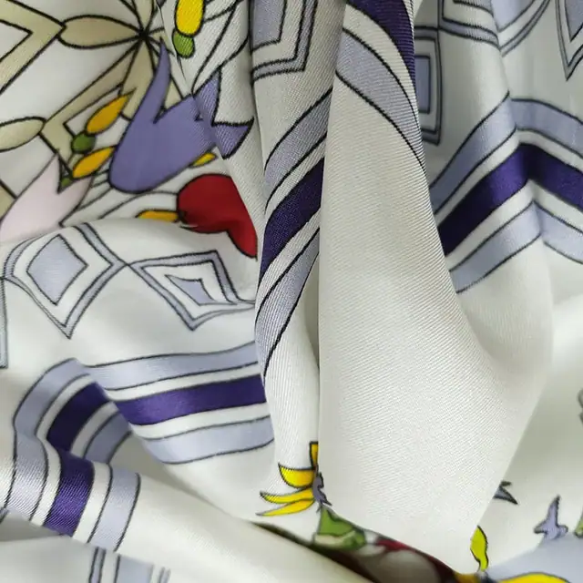 100% Silk Scarf for Women Printed Silk Twill Scarf with Flower and Birds Pattern styling view