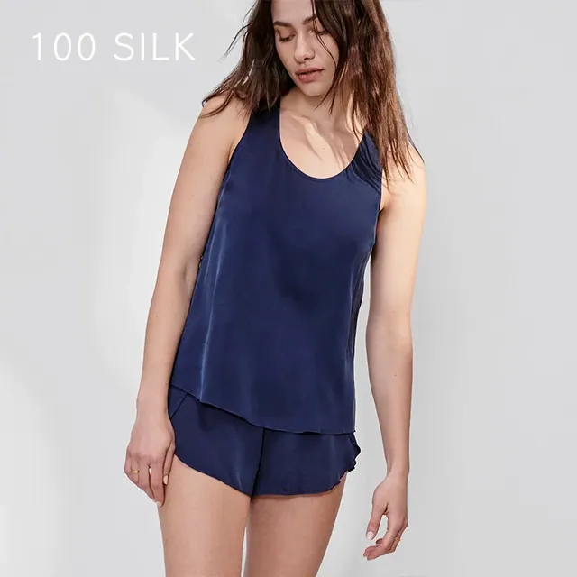 100% Silk Sleeveless Vest+Shorts Solid Color Women Sleepwear packaging view