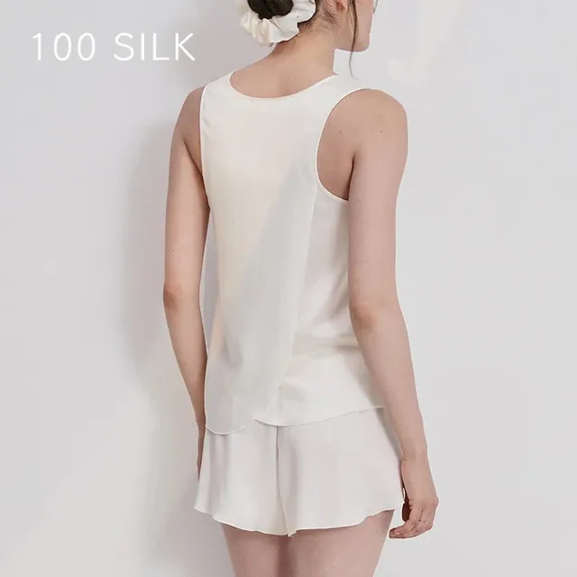 100% Silk Sleeveless Vest+Shorts Solid Color Women Sleepwear alternate colourway