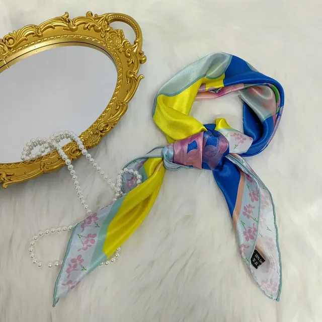 12mm Silk Satin with Lilac Design in 36inch flat lay
