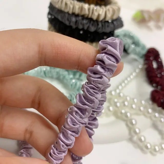 22mm Silk Skinny Hair Scrunchies with Crystal styling view