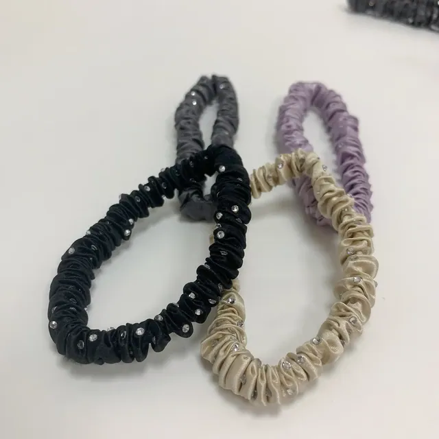 22mm Silk Skinny Hair Scrunchies with Crystal alternate colourway