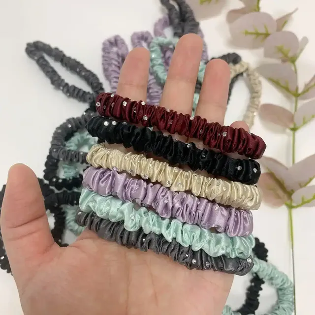 22mm Silk Skinny Hair Scrunchies with Crystal detail view