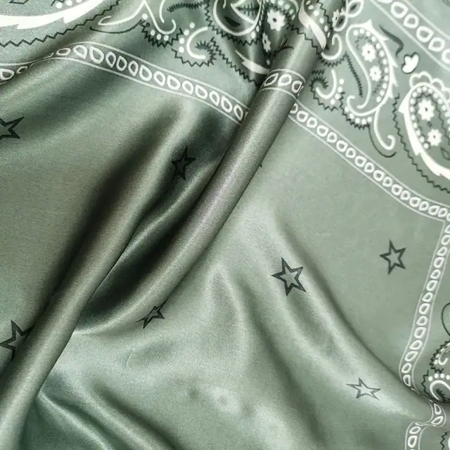 Custom Silk Bandana Silk Charmeuse Scarf with Paisley Pattern Silk Headscarf Printed Star close up