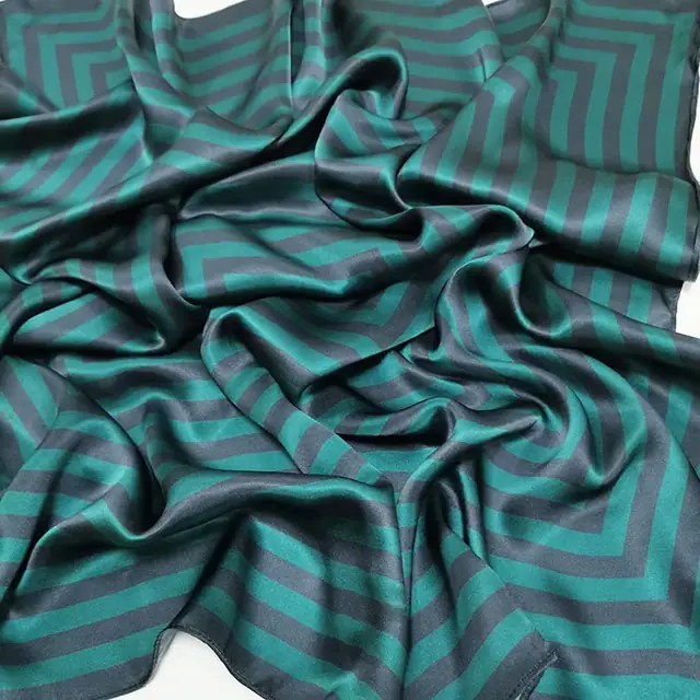 Custom Silk Scarf for Women Black Striped Silk Scarf Custom Printing 100% Silk Charmeuse Scarf flat lay