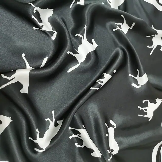 Custom White Horse Black Head Hair Tie Square Neck Pure Silk Scarf for Women close up