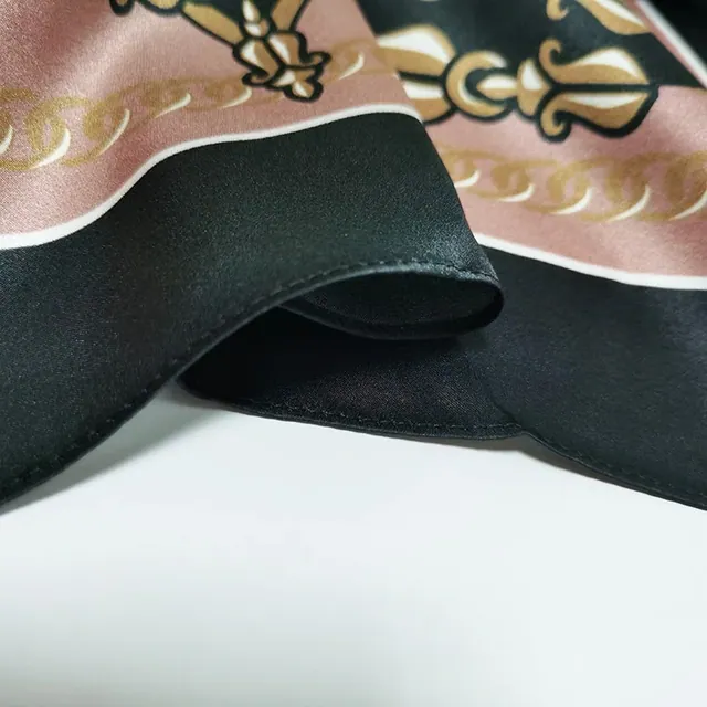 Designer Silk Scarf Ladies Classic Custom Printed Charmeuse Silk Scarves Square Smooth Pink... flat lay