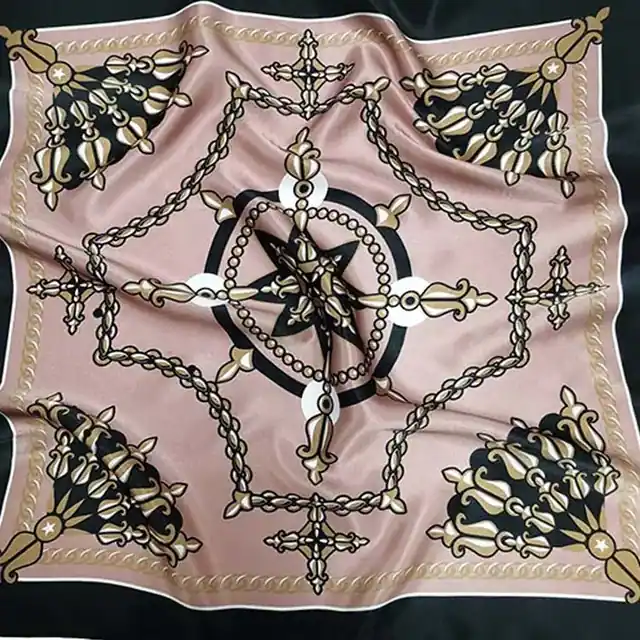 Designer Silk Scarf Ladies Classic Custom Printed Charmeuse Silk Scarves Square Smooth Pink... detail view