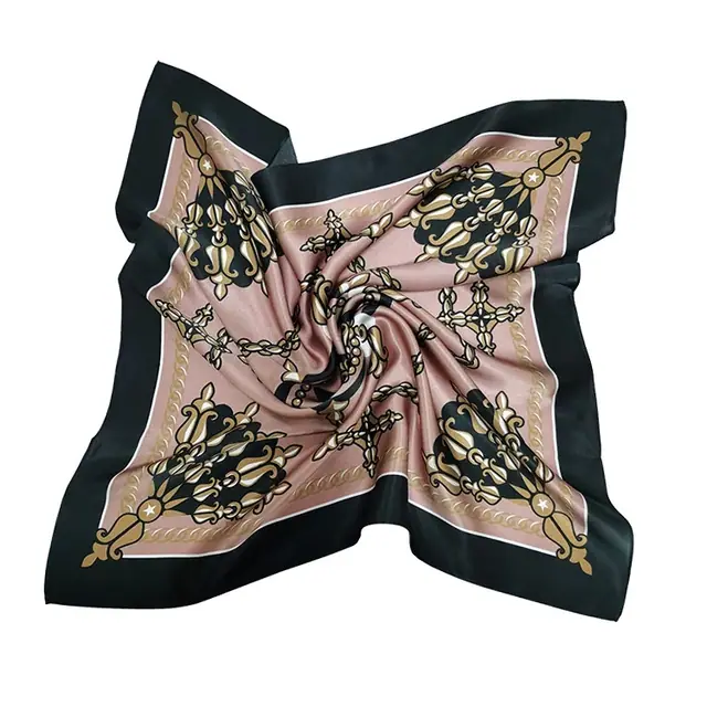 Designer Silk Scarf Ladies Classic Custom Printed Charmeuse Silk Scarves Square Smooth Pink...