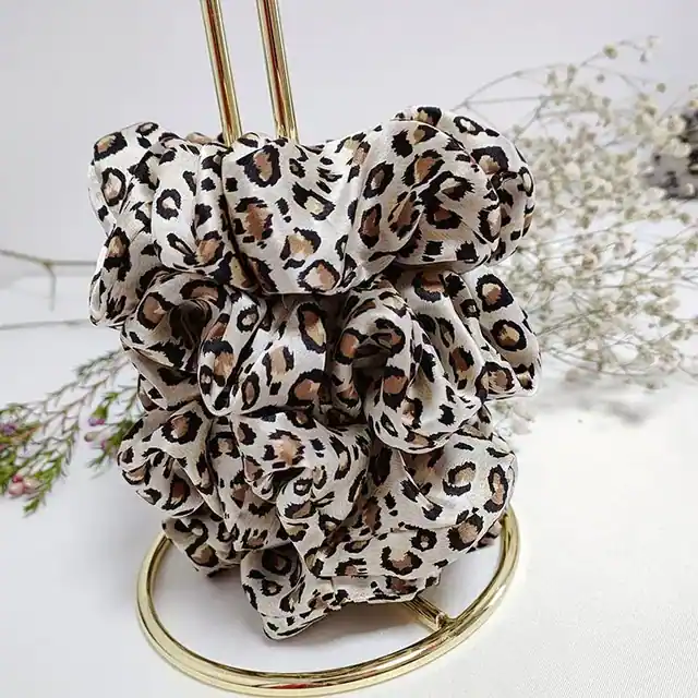 Leopard Pattern Silk Scrunchies in 22mm Width 5cm alternate colourway
