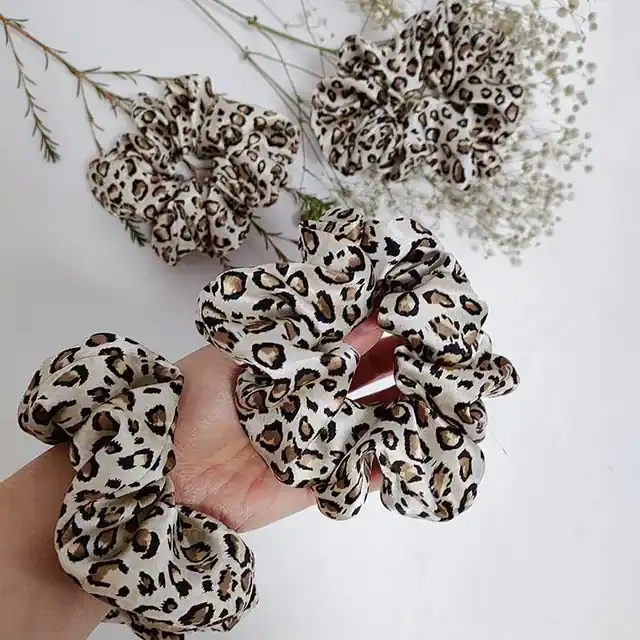 Leopard Pattern Silk Scrunchies in 22mm Width 5cm