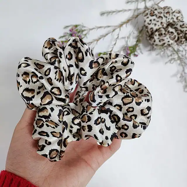 Leopard Pattern Silk Scrunchies in 22mm Width 5cm detail view