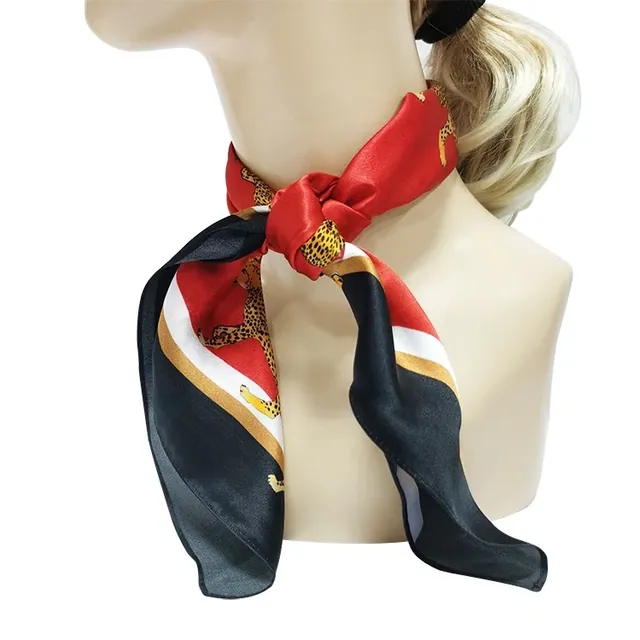 Luxury Ladies Pure Silk Scarf Classic Leopard Pattern Print Red Silk Charmeuse Hair Scarf alternate colourway