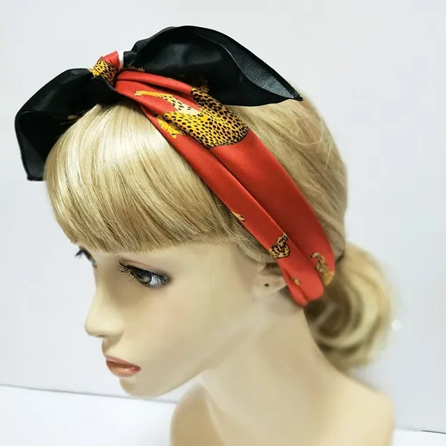 Luxury Ladies Pure Silk Scarf Classic Leopard Pattern Print Red Silk Charmeuse Hair Scarf flat lay
