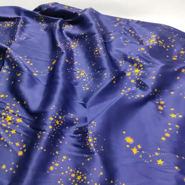 Navy Blue Printed Silk Satin Fabric Accept Custom detail view