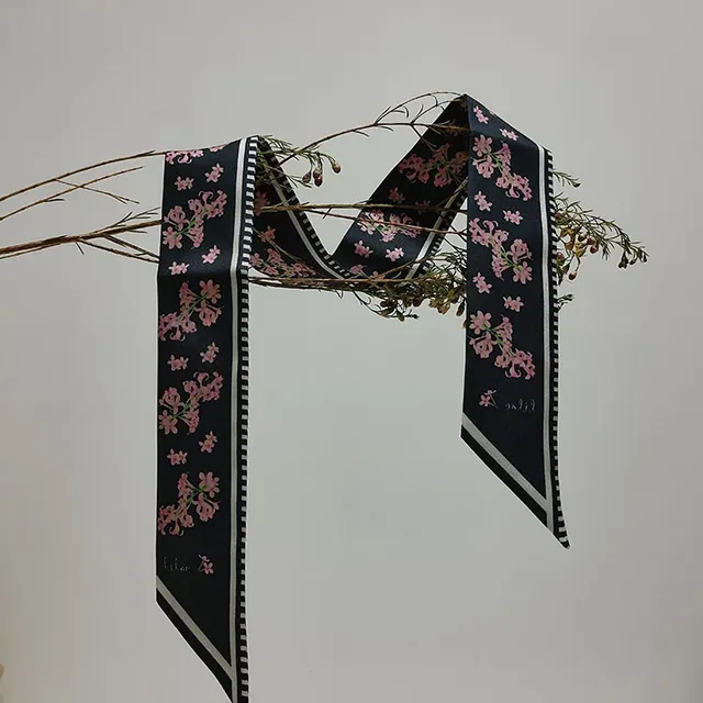 Printed Silk Twill Bag Scarf Silk Skinny Silk Scarf close up