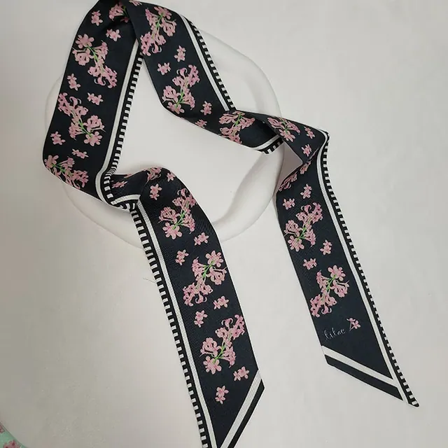 Printed Silk Twill Bag Scarf Silk Skinny Silk Scarf alternate colourway