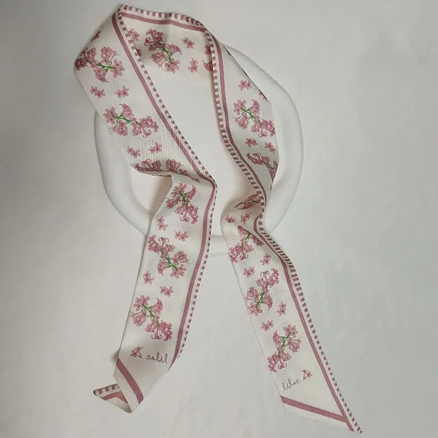 Printed Silk Twill Bag Scarf Silk Skinny Silk Scarf detail view