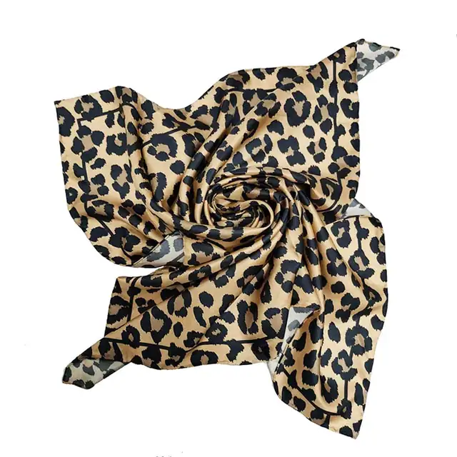 Sexy Silk Twill Scarf for Women Leopard Print Scarf with Digital Printed Headscarf for Women flat lay