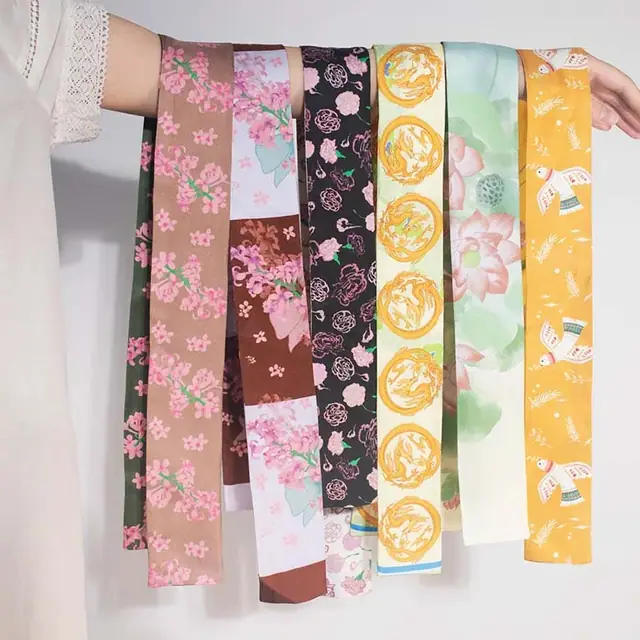 Silk Skinny Printed Silk Twill Bag Scarf