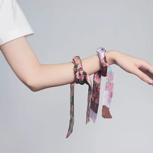 Silk Skinny Printed Silk Twill Bag Scarf flat lay