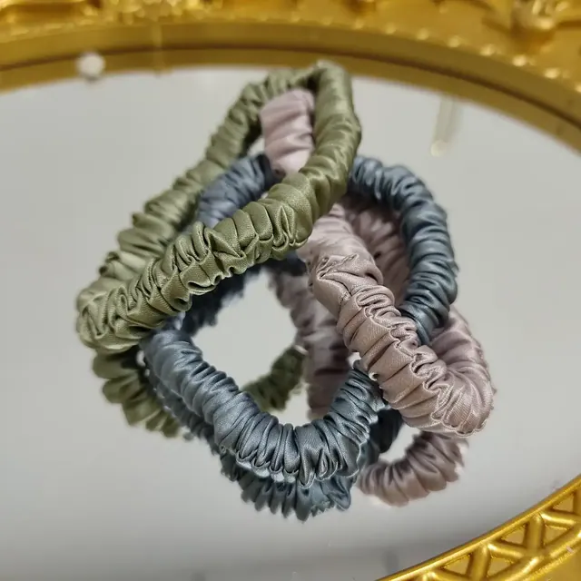 Skinny Silk Scrunchie in Solid Color detail view