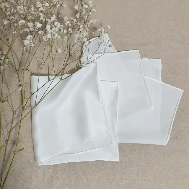 White Plain Crepe Satin Scarf close up