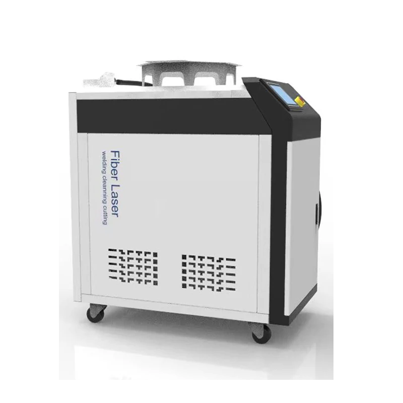 Fiber laser cleaning machine removing paint from steel plate
