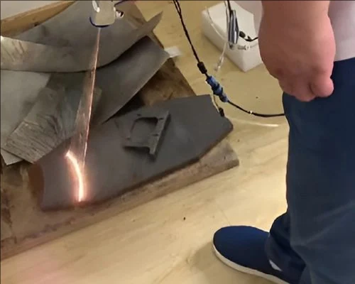 Rust removed from a steel plate by laser cleaning