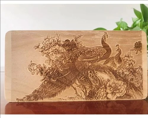 Wood surface marked with a CO2 laser
