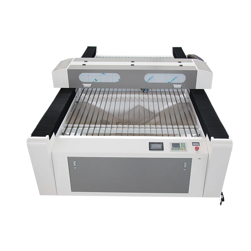 Close-up of auto-focus laser head on CO2 hybrid cutting machine
