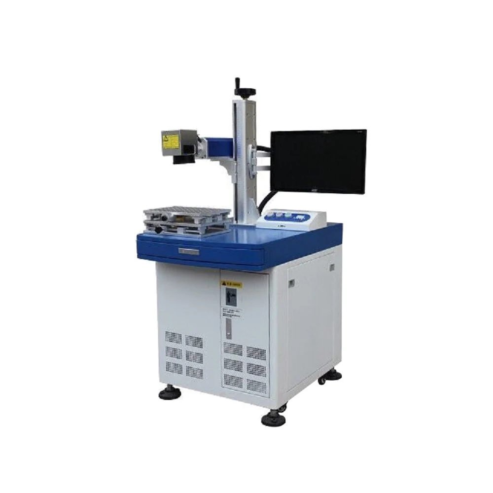 Desktop fiber laser marking machine with control screen and work area