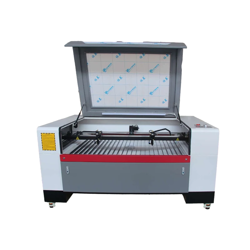 Dual-head CO2 laser cutting machine front view with two heads