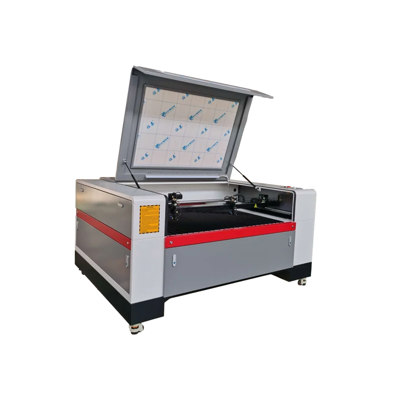 Dual-head CO2 laser machine with two laser heads and work table