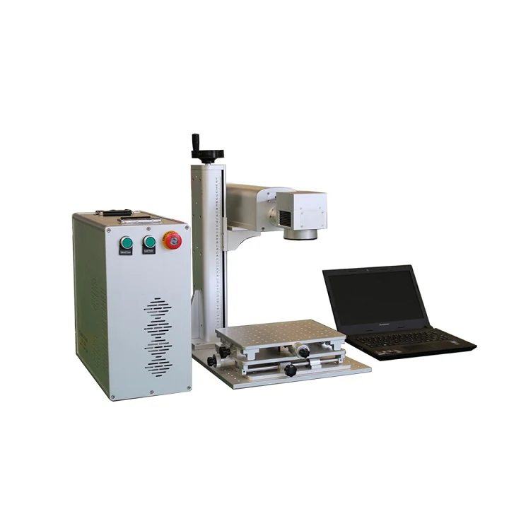 Portable fiber laser marking machine setup with laptop and accessories