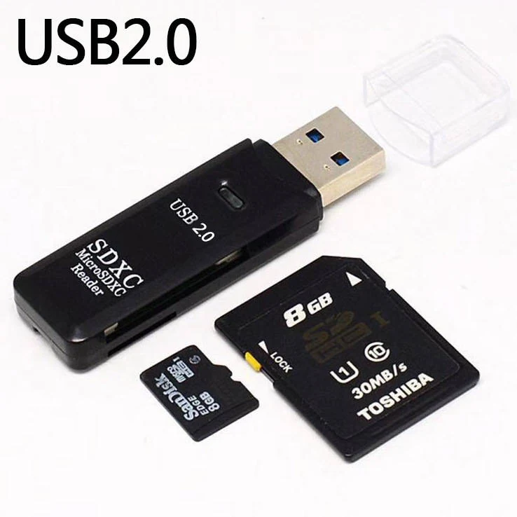 2-In-1 USB 2.0 SD/TF Card Reader, shown from the front
