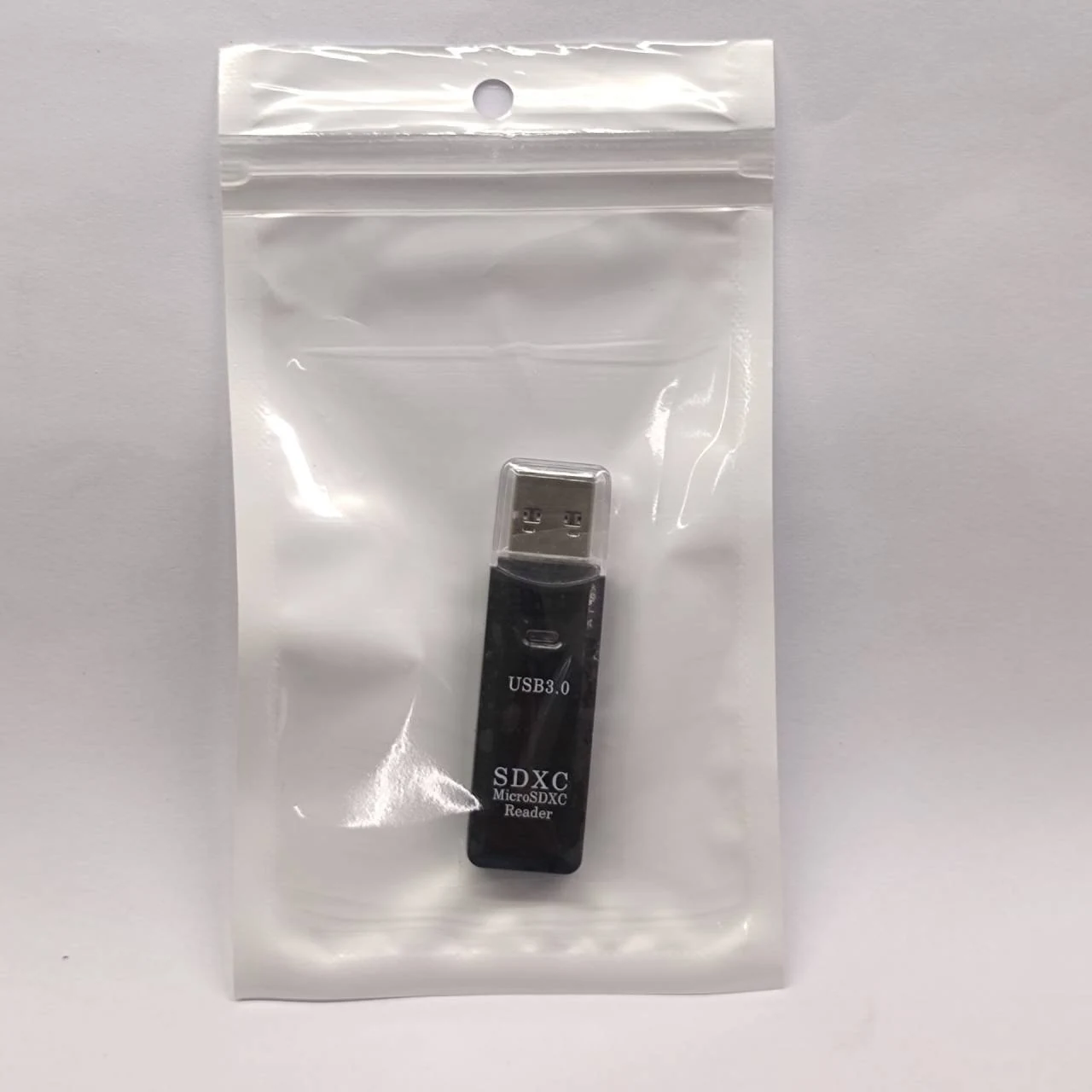 USB 3.0 card reader in a sealed poly bag ready for bulk packing