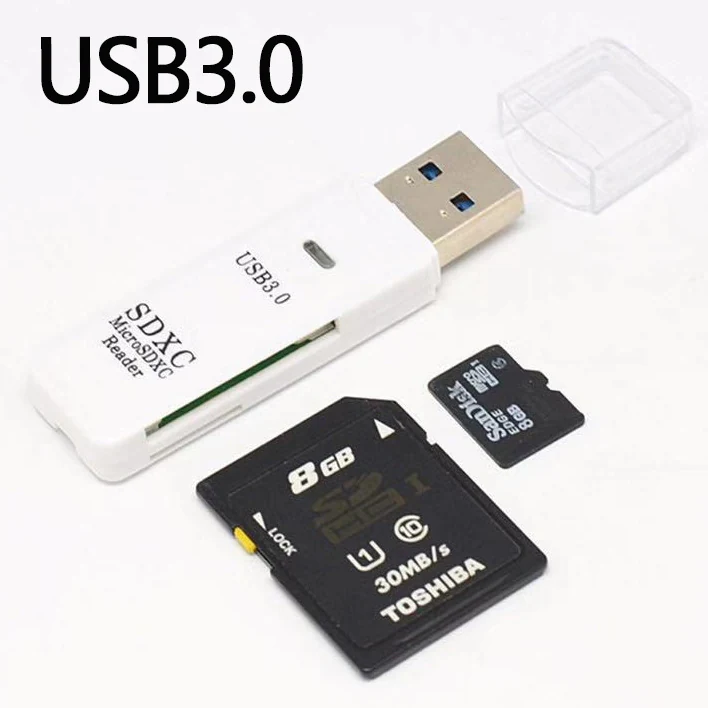 USB 3.0 SD/TF Card Reader, 2-In-1 High-Speed Memory Card Adapter, shown from the front