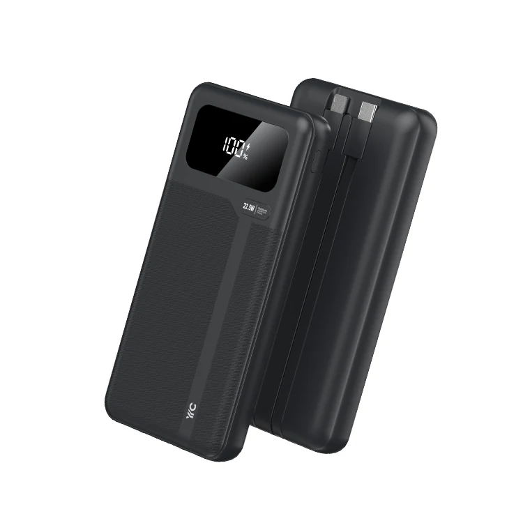 KIKOO 10000mAh 22.5W Power Bank With Two Built-In Cables, shown from the front