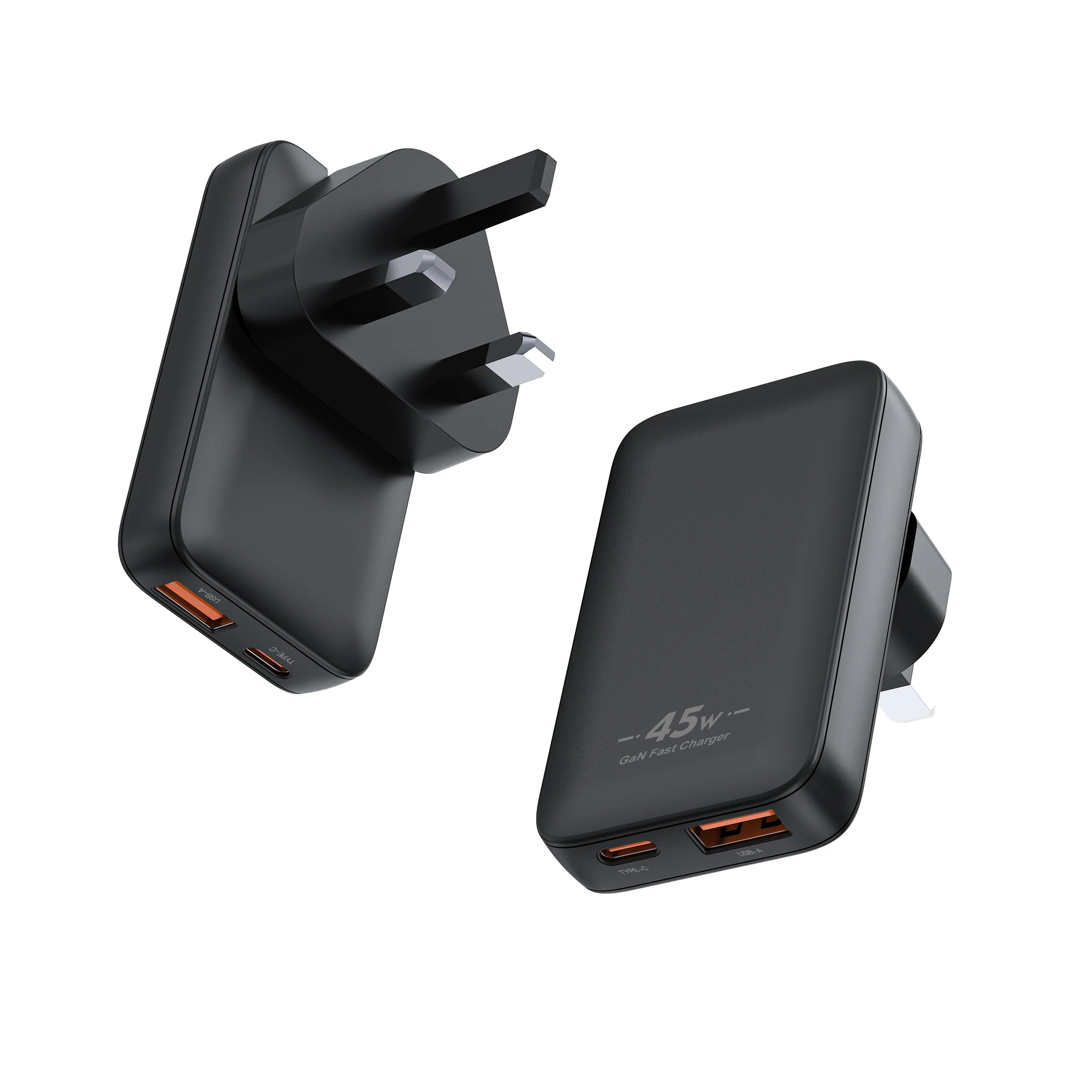 UK 45W/65W GaN Slim Wall Charger With Foldable Prongs, shown from the back