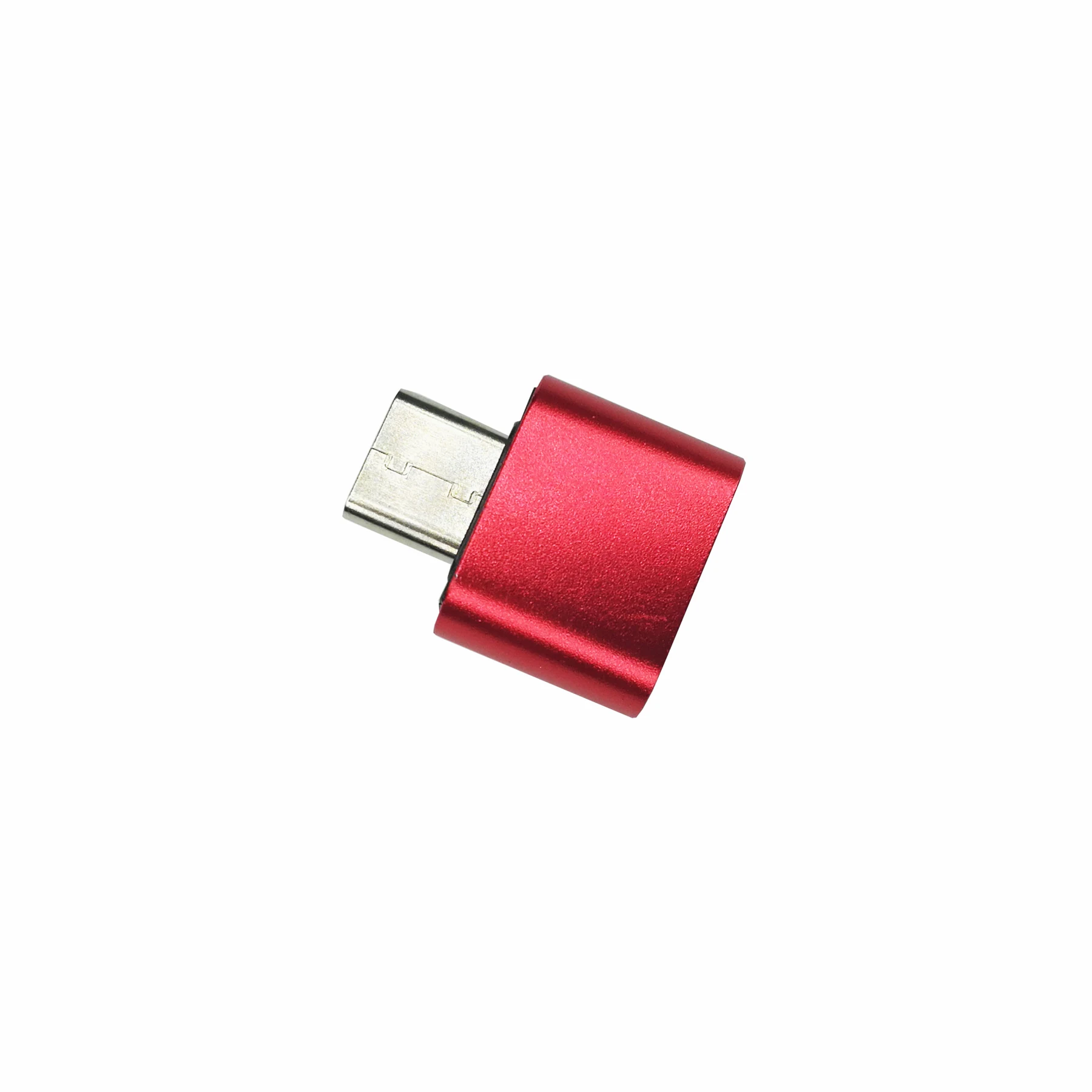 Red anodised aluminium USB-A female to USB-C male OTG adapter