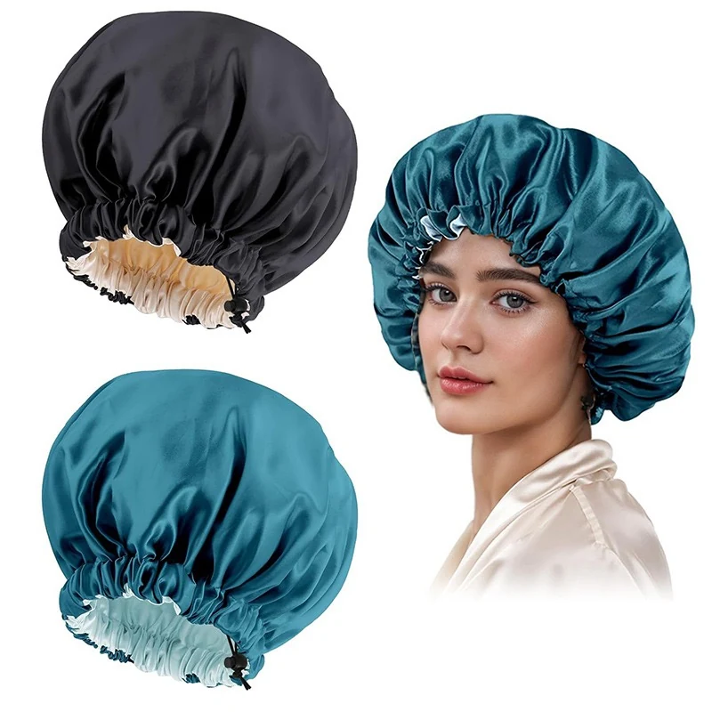 Large satin bonnet laid flat showing the double-layer construction and soft binding edge