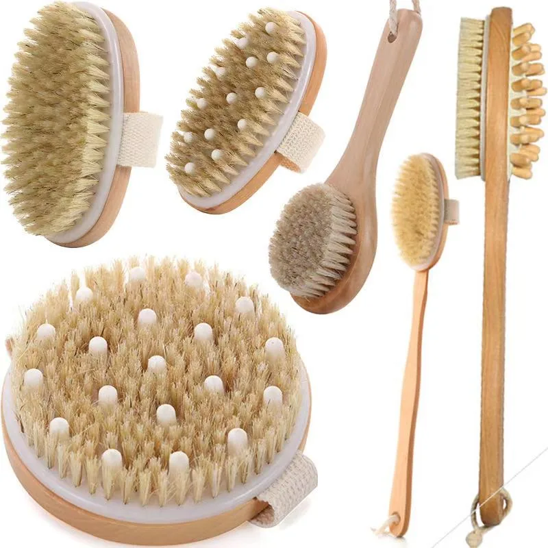 Natural bamboo bath scrubber with stiff and soft bristles, flax non-slip belt