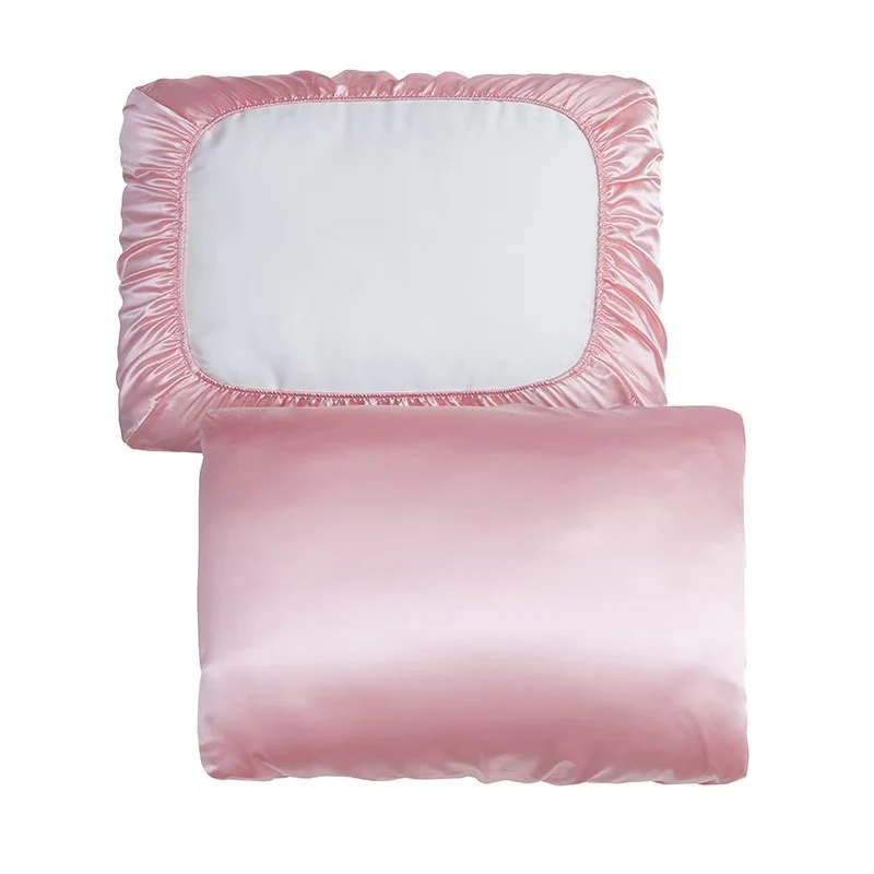 Satin pillowcase with elastic band laid flat, showing the smooth fabric surface