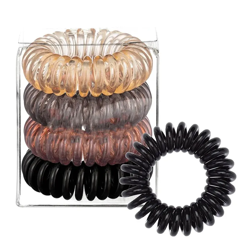 Spiral-shaped TPU hair tie laid flat showing the continuous loop design