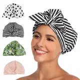 Reusable shower cap for women with silicon edge, laid flat showing the polyester surface