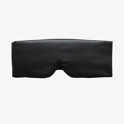 Eye mask with adjustable strap adjusted to fit a large head size