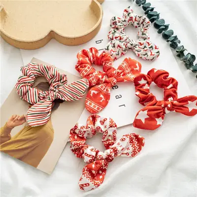 Close-up of the hand-stitched seam on the rabbit ear scrunchie