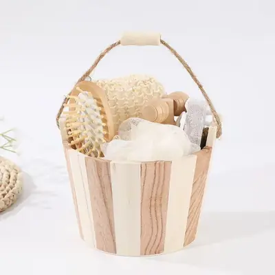 Natural loofah hanging to dry after use