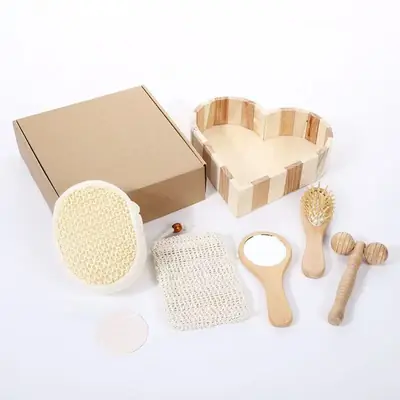 Set of three exfoliating tools packed in a custom retail box